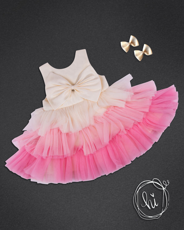 Girls Flared Cream Party Frock