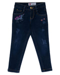 Girls Dark Blue Embroidered Jeans