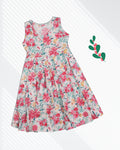 Girls Cotton Flower Printed Pink Frock