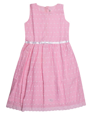Girls Flower Embroidered Pink Cotton Frock