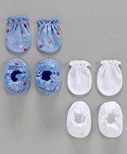 Load image into Gallery viewer, Printed Mittens &amp; Booties Pack of 2 White Blue
