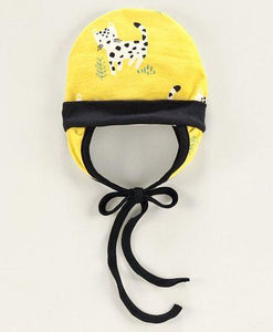 Tie Knot Cap with Ear Flaps Animal Print Yellow