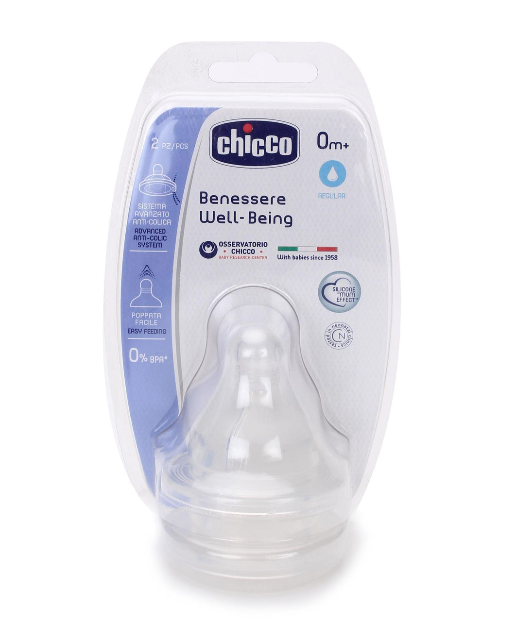 Chicco Well Being Silicone Nipples Regular Flow - Pack Of 2