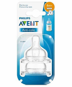 Avent Anti-Colic Silicone Teat Fast Flow - Set Of 2 - 6 Month+