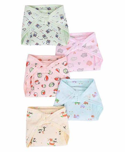 Cotton Cloth Nappies Multi Print Pack of 5 - Multicolor
