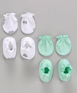 Printed Mittens & Booties Pack of 2 White Green