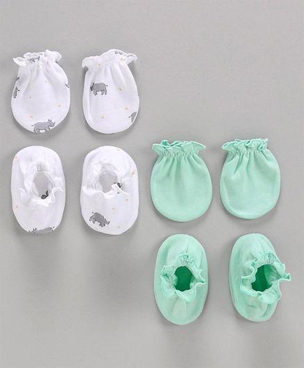 Printed Mittens & Booties Pack of 2 White Green