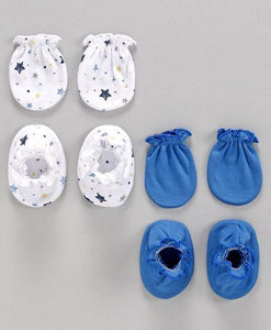 Printed Mittens & Booties Pack of 2 - Blue White
