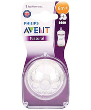 Load image into Gallery viewer, Avent Silicone Natural Teat 4 Holes Fast Flow - Pack Of 2
