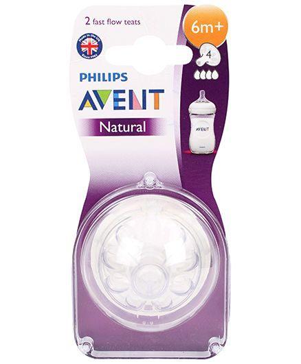 Avent Silicone Natural Teat 4 Holes Fast Flow - Pack Of 2