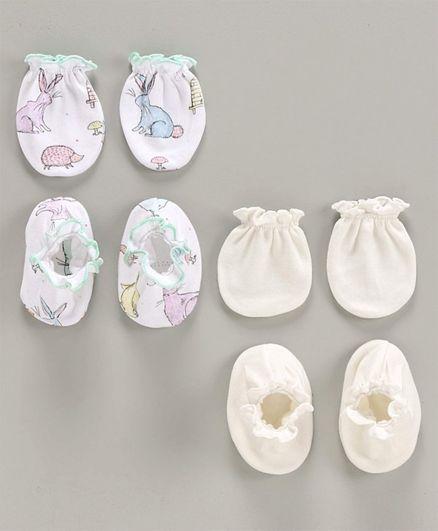 Printed Mittens & Booties Pack of 2 White Cream