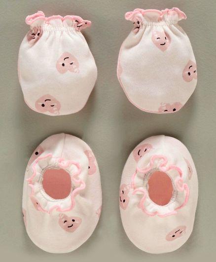 Printed Mittens & Booties Pack of 2 Heart Print - Pink White