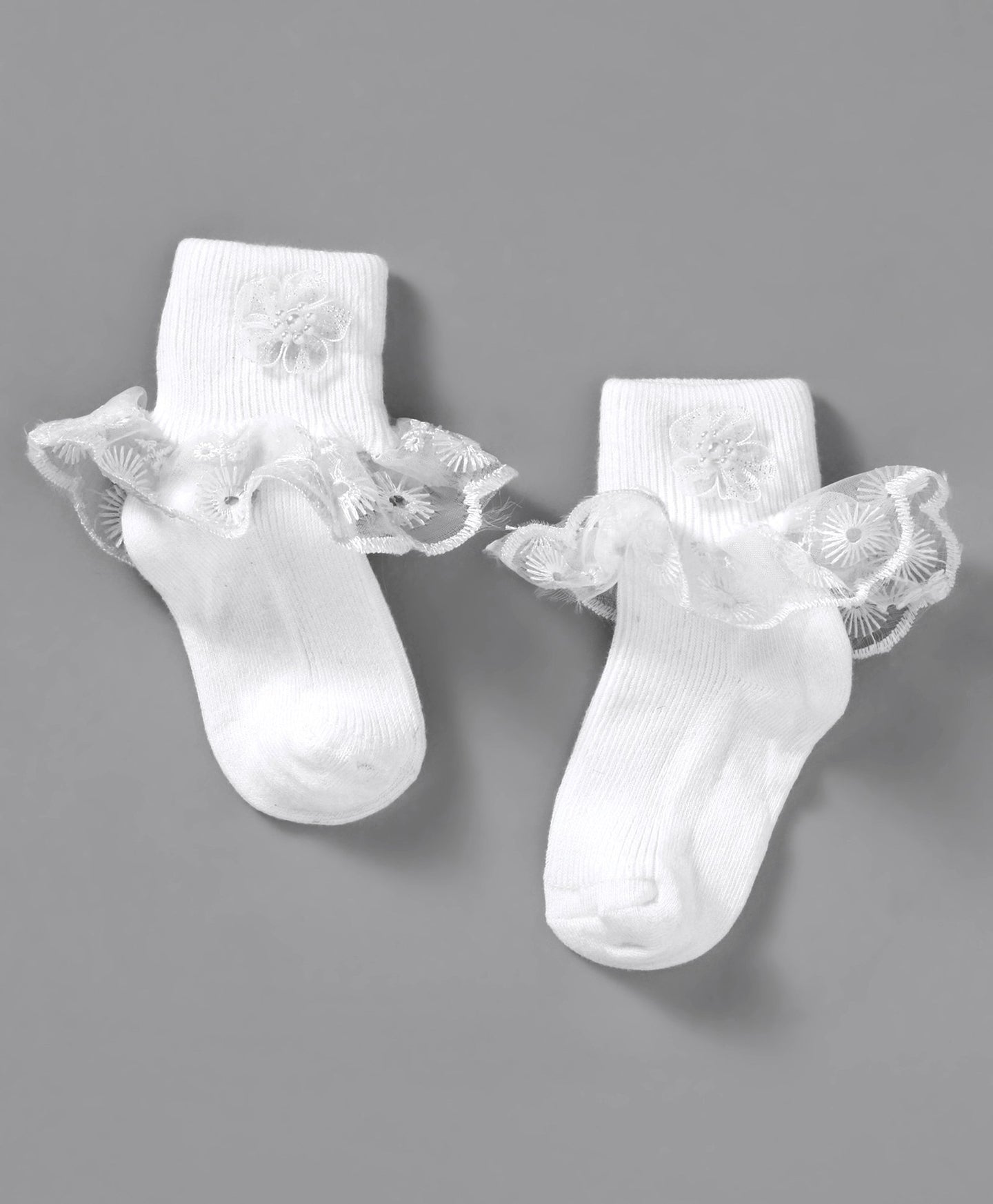 Fashionable Frill Socks In White For Girls