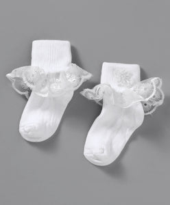 Fashionable Frill Socks In White For Girls
