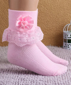 Fashionable Frill Socks In Pink For Girls