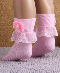 Fashionable Frill Socks In Pink For Girls