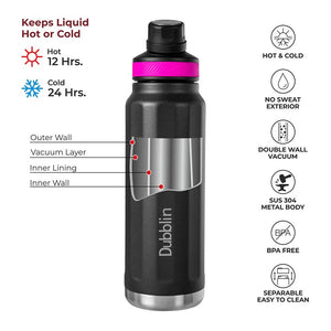 Dubblin Rambo Premium Stainless Steel Water Bottle,Hot 12 Hours, Cold 24 Hours