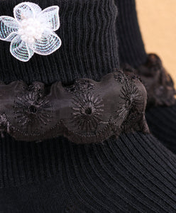 Fashionable Frill Socks In Black For Girls