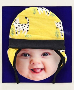 Tie Knot Cap with Ear Flaps Animal Print Yellow