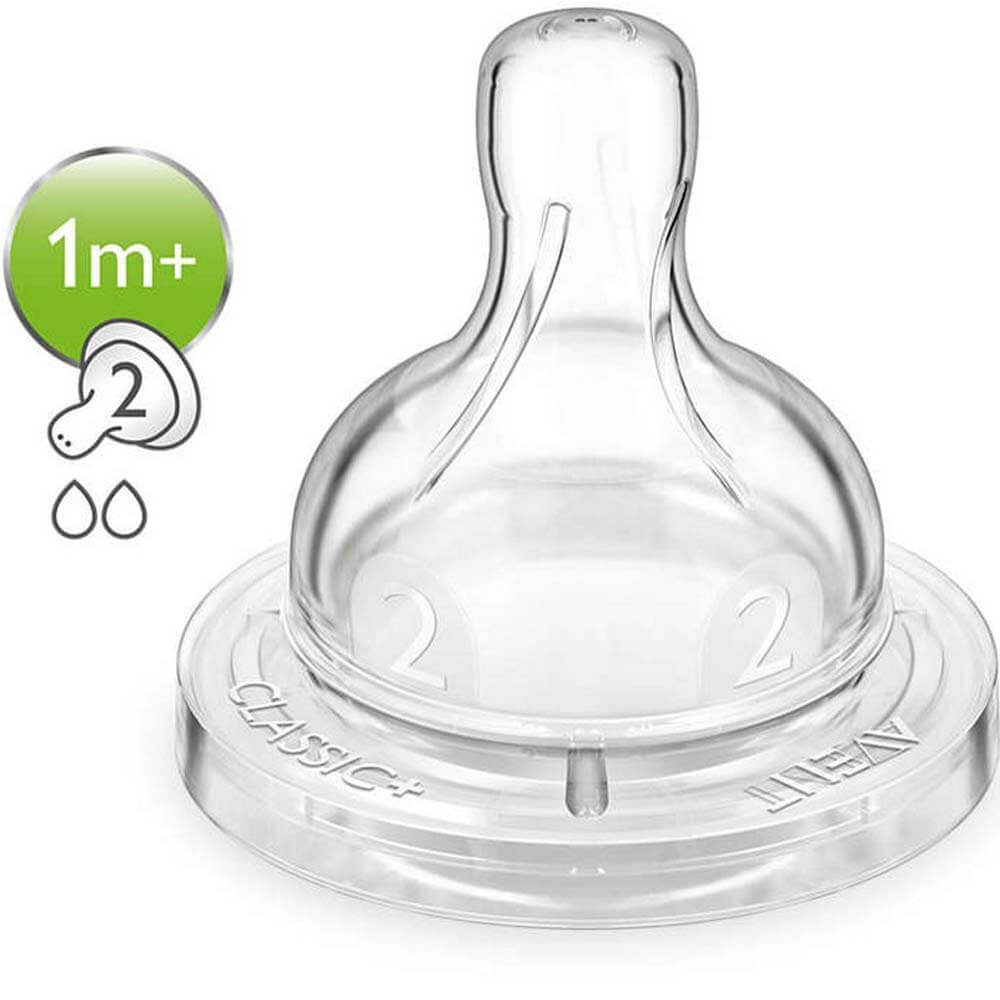 Avent Classic 1 Hole Silicone Teat New Born Flow - Set Of 2
