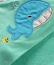 Load image into Gallery viewer, Cucumber Hooded Towel Whale Embroidery - Sea Green
