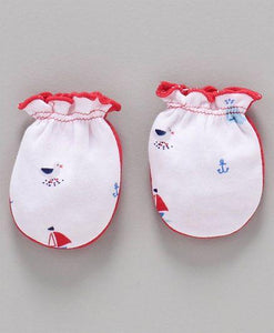 Printed Mittens & Booties Pack of 2 Bird Print - White Red