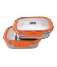 Load image into Gallery viewer, Veigo Lock N Steel 100% Air Tight 2 Container(2 Medium) Lunch Box with Bag
