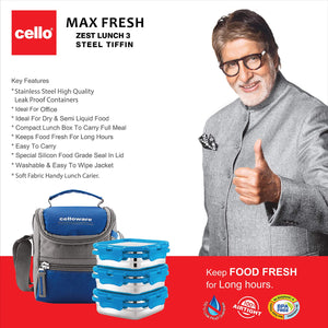 Cello Max Fresh Zest Lunch 3 Steel Tiffin - Pintoo Garments