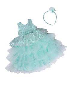 Girls Embellished Green Full Flared Party Frock