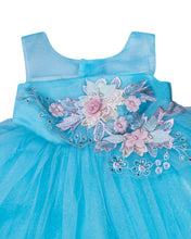 Load image into Gallery viewer, Girls Embellished Flared Blue Frock
