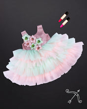 Load image into Gallery viewer, Girls Embellished Flared Peach Party Frock
