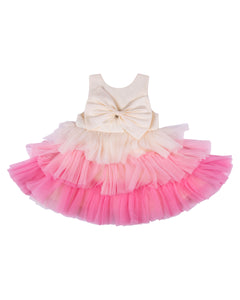Girls Flared Cream Party Frock
