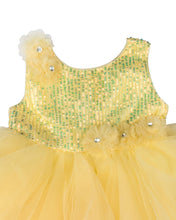 Load image into Gallery viewer, Girls Sequins Flared Yellow Party Frock
