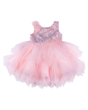Load image into Gallery viewer, Girls Sequins Flared Peach Party Frock
