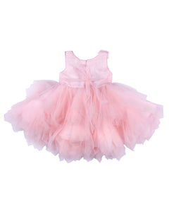 Girls Sequins Flared Peach Party Frock
