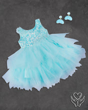 Load image into Gallery viewer, Girls Sequins Flared Blue Party Frock
