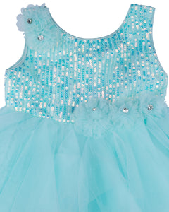 Girls Sequins Flared Blue Party Frock