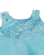 Load image into Gallery viewer, Girls Sequins Flared Blue Party Frock
