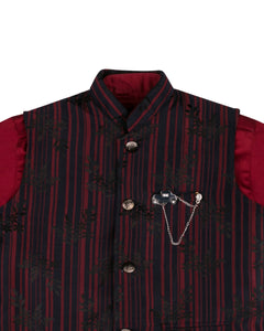 Boys Fashion Maroon Printed Waist Coat With Shirt