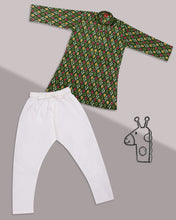Load image into Gallery viewer, Boys Green Bandhani Kurta Suit
