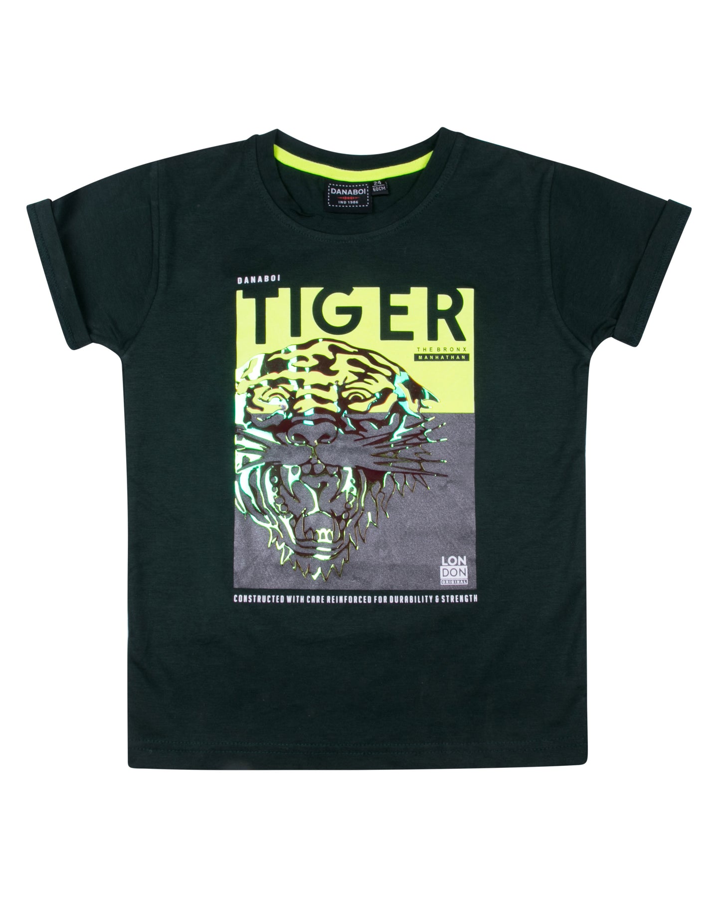 Boys Angry Tiger Printed Green T shirt