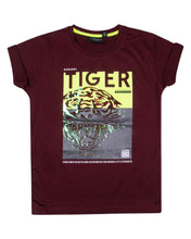 Load image into Gallery viewer, Boys Angry Tiger Printed Maroon T shirt
