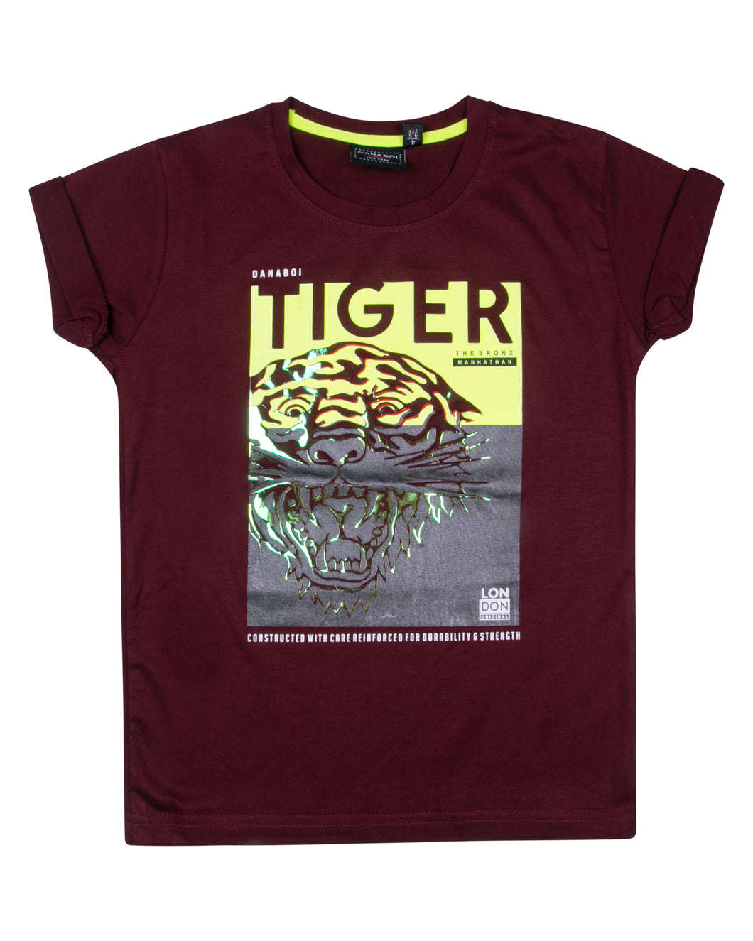 Boys Angry Tiger Printed Maroon T shirt