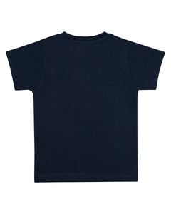 Boys Casual Printed Navy Blue Round Neck T Shirt