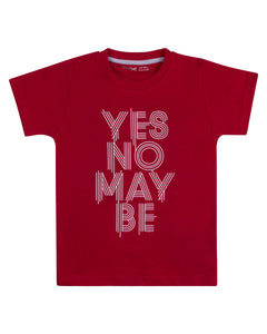 Boys Casual Printed Red Round Neck T Shirt