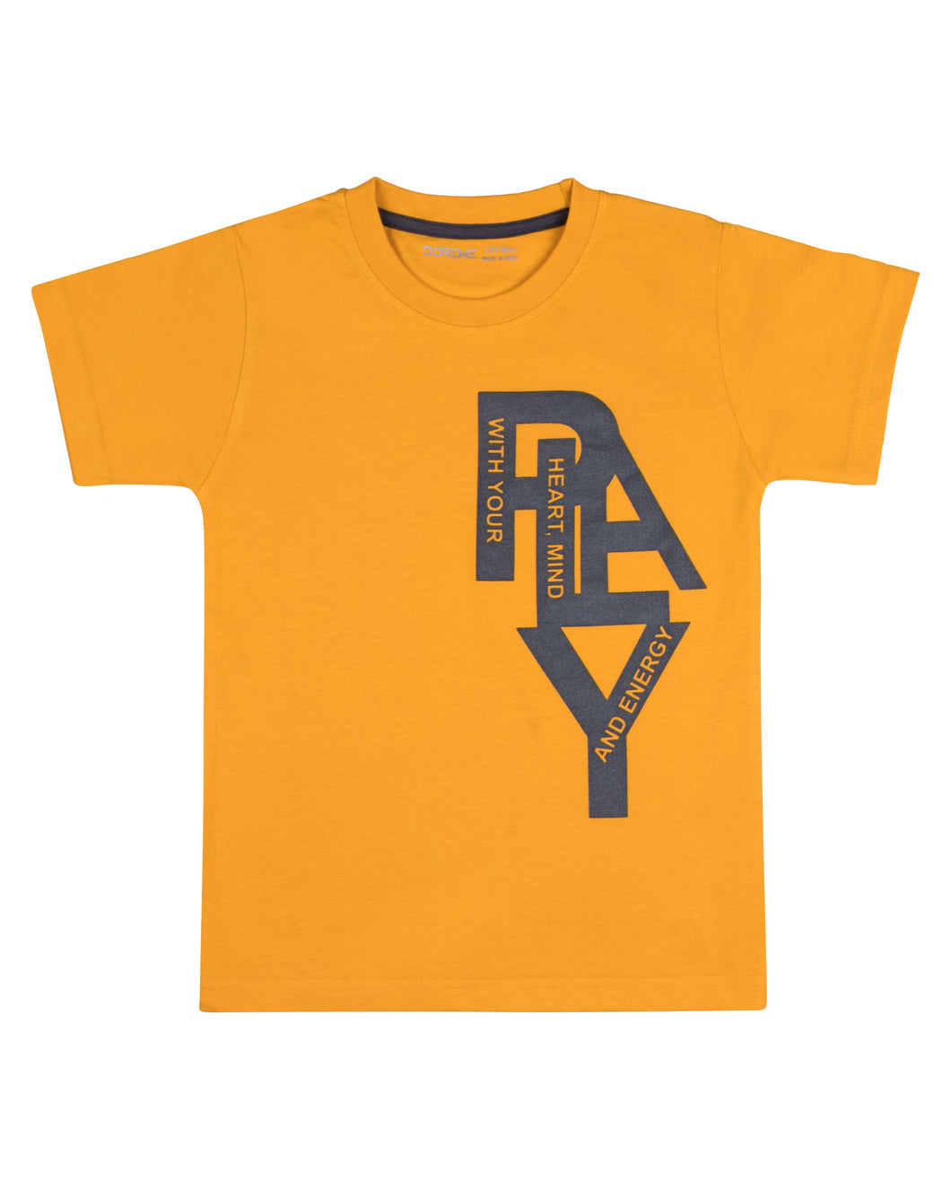 Boys Casual Printed Yellow Round Neck T Shirt