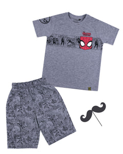 Boys Solid Spiderman Printed Grey Night Suit