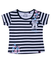 Load image into Gallery viewer, Girls Striped Printed Navy Blue Night Suit
