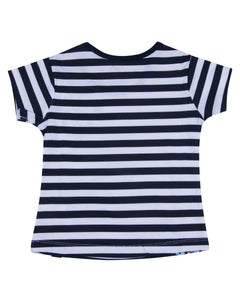Girls Striped Printed Navy Blue Night Suit