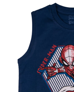 Boys Spider Man Printed Dark Blue Sleeve Less T Shirt